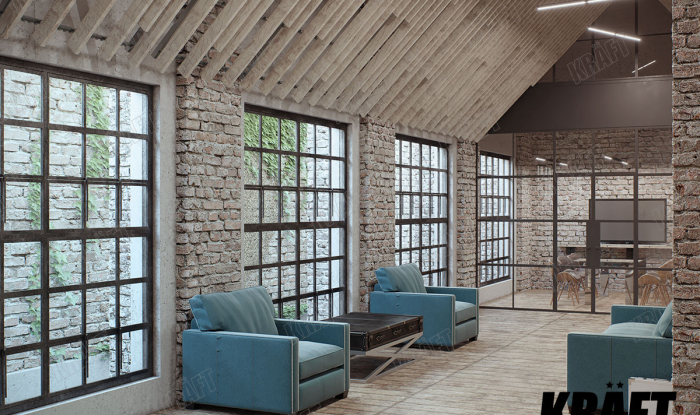 Lights in the loft-interior for rooms with high ceilings