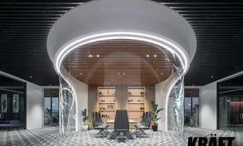 Apple-style office design and linear strip ceiling