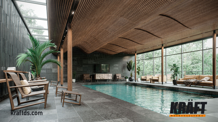 Wavy rail suspended ceiling - what you need for the pool! (+6 photos)