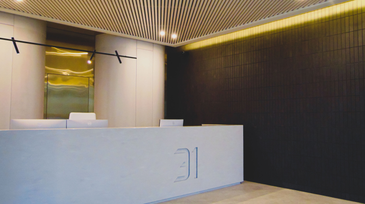 The cube-shaped KRAFT rail in common areas of a new residential building