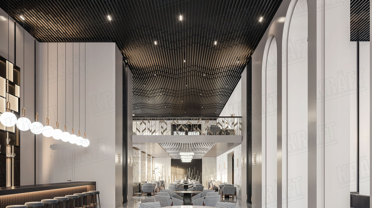 Cube-shaped rail in a hotel interior is much more than it seems