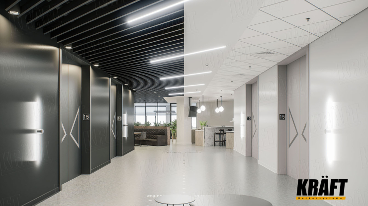 Harmony of contrast and style: KRAFT ceiling solutions in black and white offices