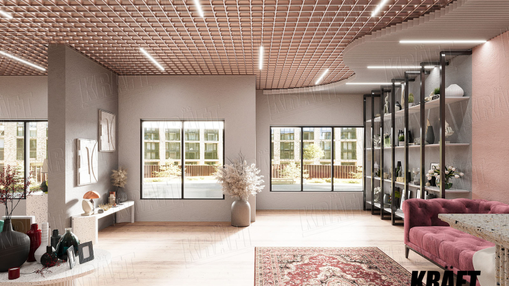 Pyramidal Open Cell Ceiling: The Art of Volume in Modern Interiors